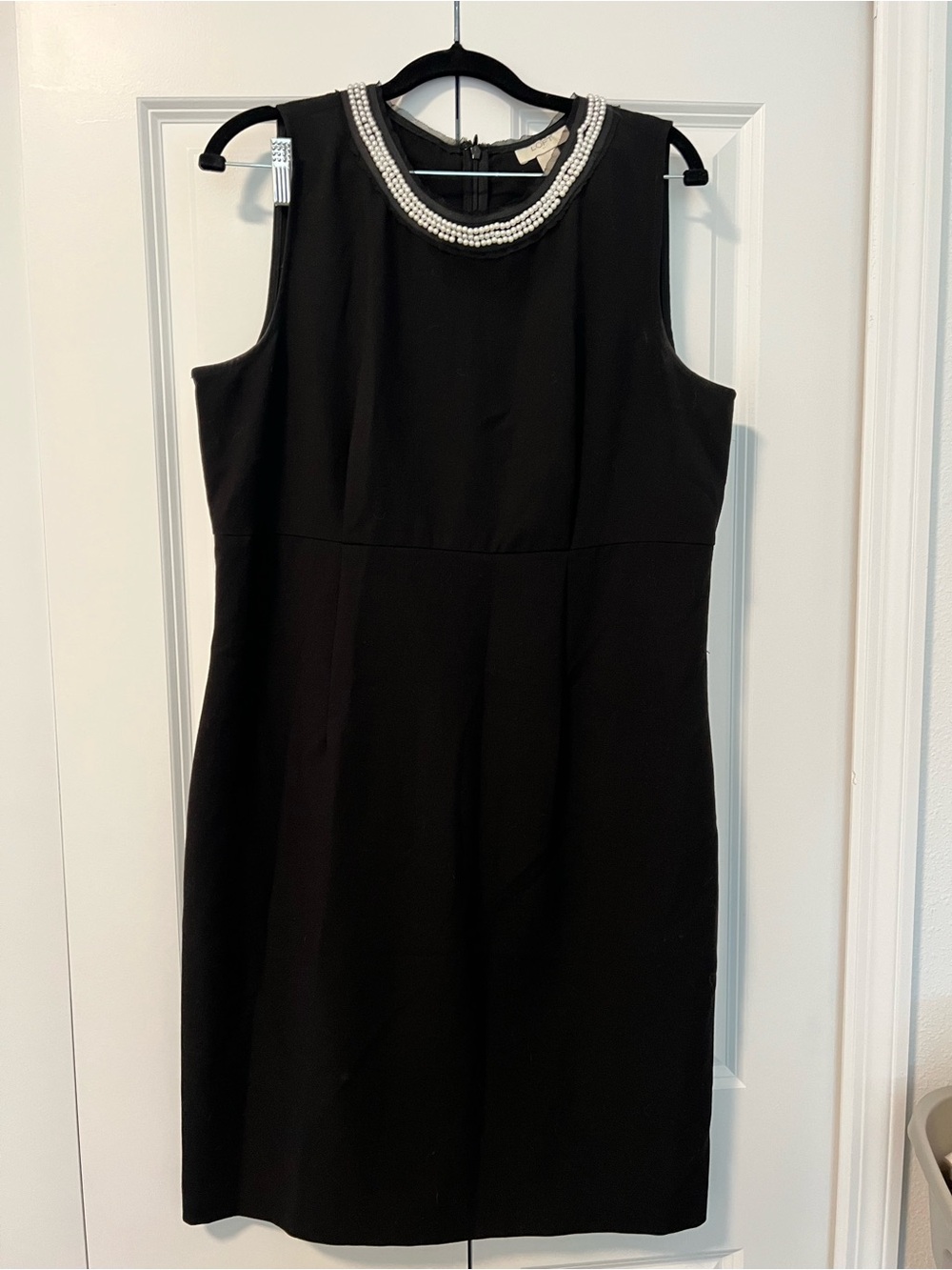 LOFT Black Pearl Embellished Sleeveless Sheath Dress Size 14